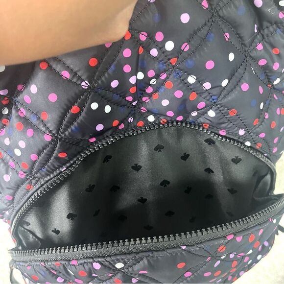 Kate Spade Backpack Women’s Karissa Nylon Quilted Black & Pink Polka Dot Large - Picture 13 of 16